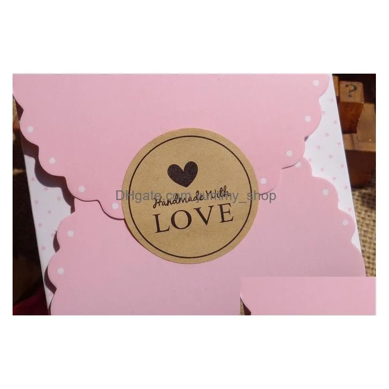 12pcs handmade wtih love heart round scrapbooking paper labels seal sticker diy gift sticker dia.3.8cm