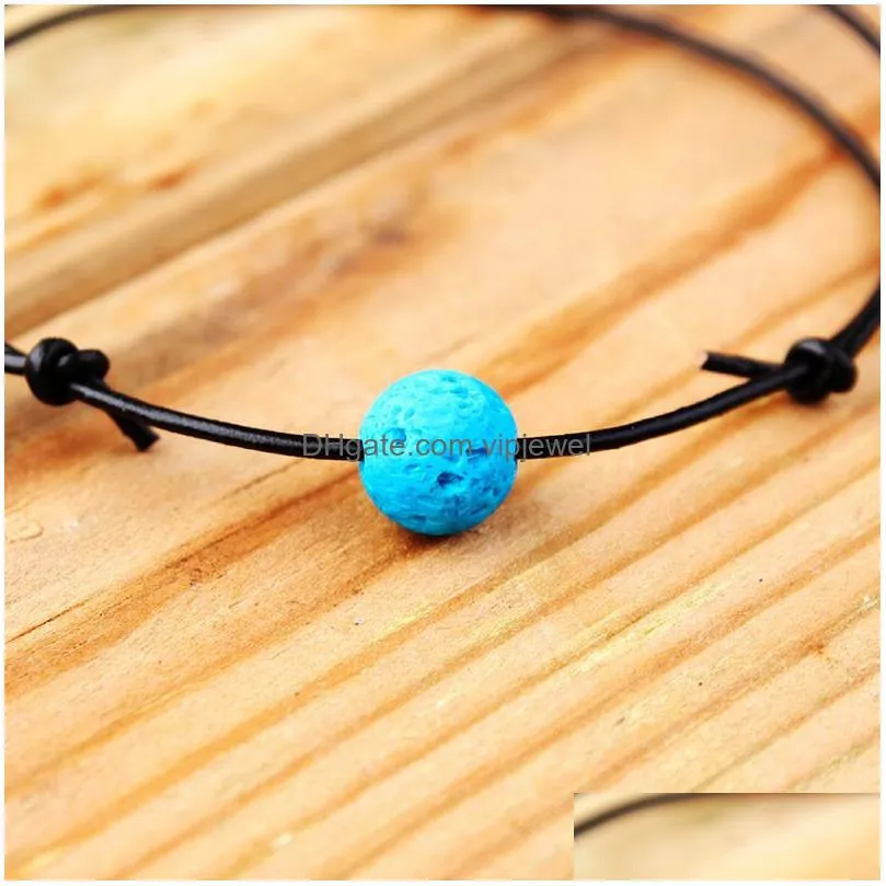  fashion matte lava stone bead anklets bracelet black string braiding bracelets for men women summer beach jewelry