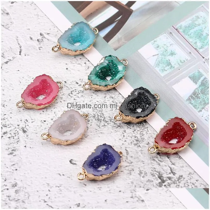 fashion designer resin stone hollow druzy charms colorful geometric stone 18k gold pated jewelry making for bracelet necklace