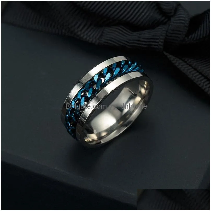  creative design mens ring stainless steel gold black silver multicolor chain rotatable rings finger fashion jewelry wholesale