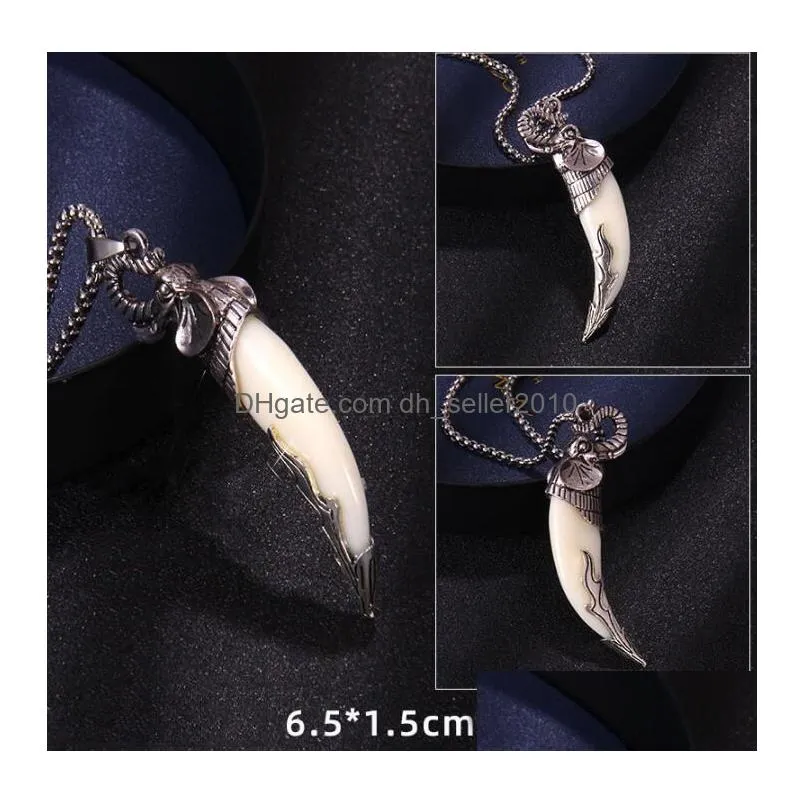 animal wolf tooth pendent necklace for men long chain elephant dragon head necklaces vintage jewelry wholesale