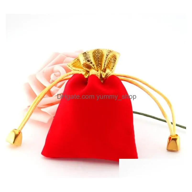 50pcs velvet beaded drawstring pouches jewelry packaging christmas wedding gift bags red color 4 sizes