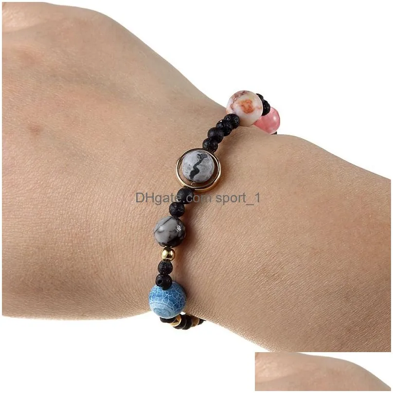 2018 handmade solar system bracelet universe galaxy the eight planets star natural stone bead bracelets bangles jewelry