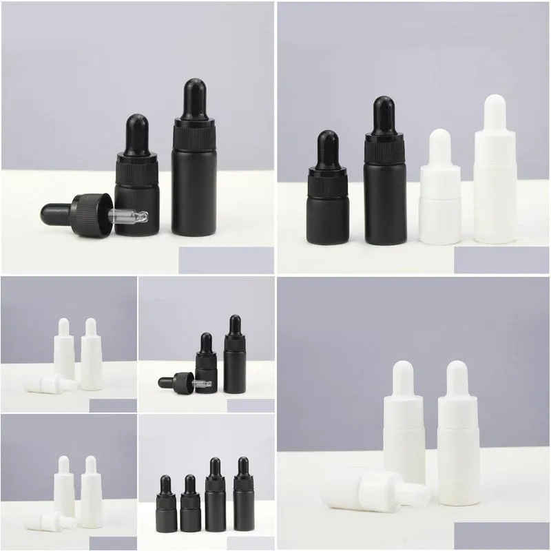 luxury mini 10ml matte black white  oil glass pipette dropper bottle 5ml wholesale