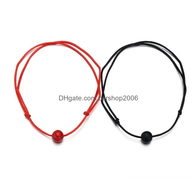 2019 2pcs/set matte lava stone bead bracelet natural stone bead red string braiding couple bracelets for men women wish jewelry with