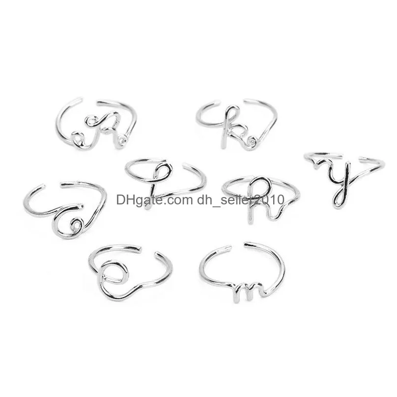 new simple design open az letter rings gold silver rose gold name alphabet finger ring female statement party charm jewelry gifts for