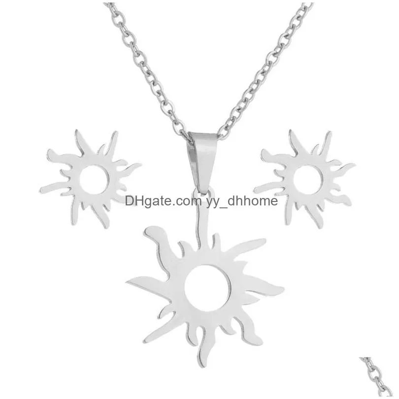 sunflower pendant necklace for women stainless steel gold plating stud earrings accessories jewelry set