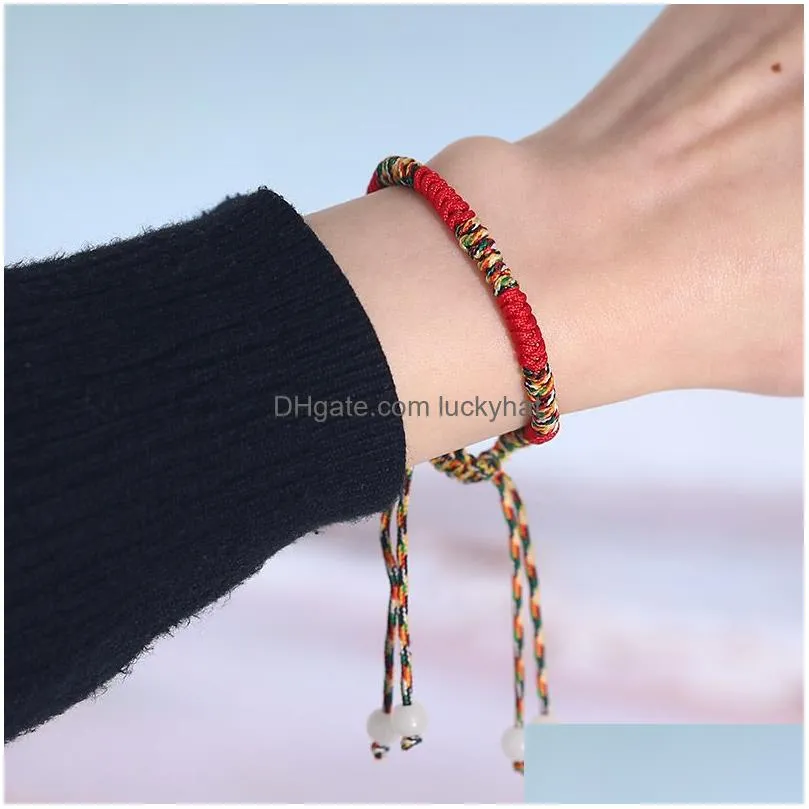 handmade knots red rope bracelet tibetan buddhist good lucky charm tibetan braided bracelets bangles for women men jewelry gift