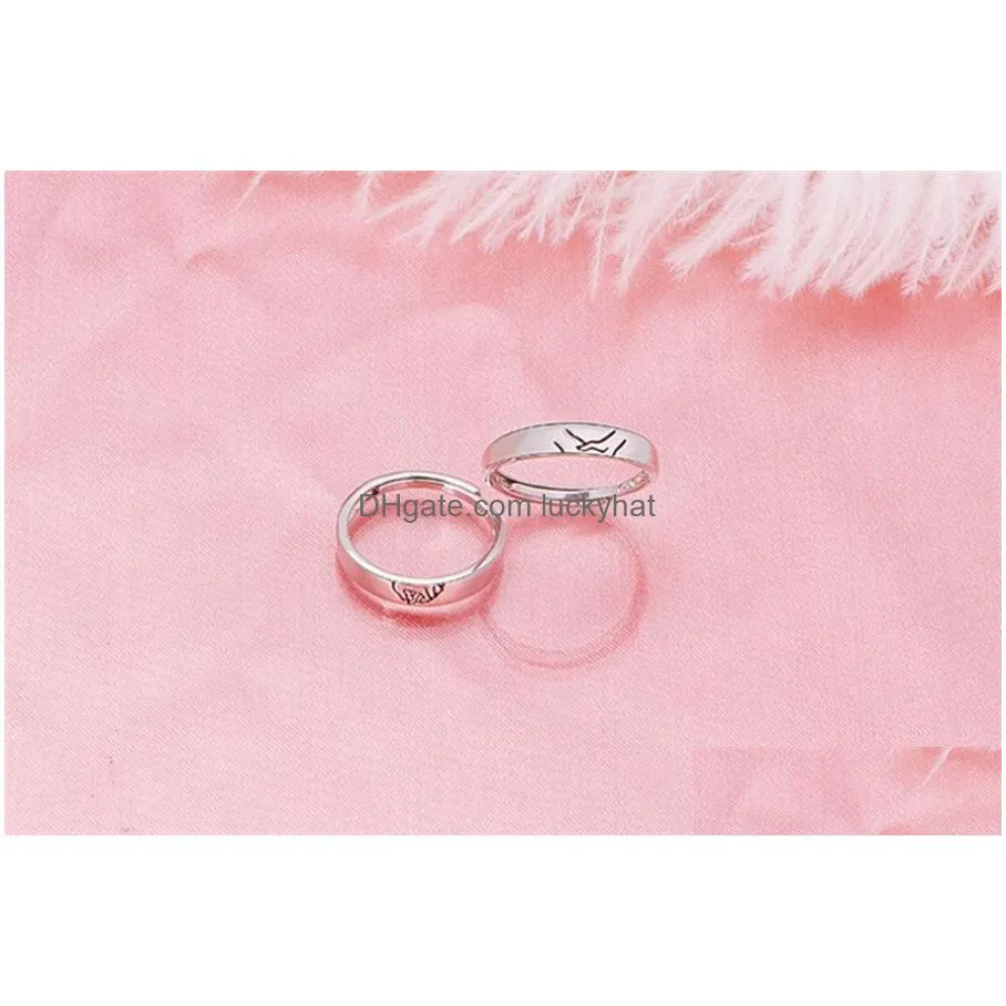 personalized couple ring hold your hand lovers open silver rings for men women anniversary gift