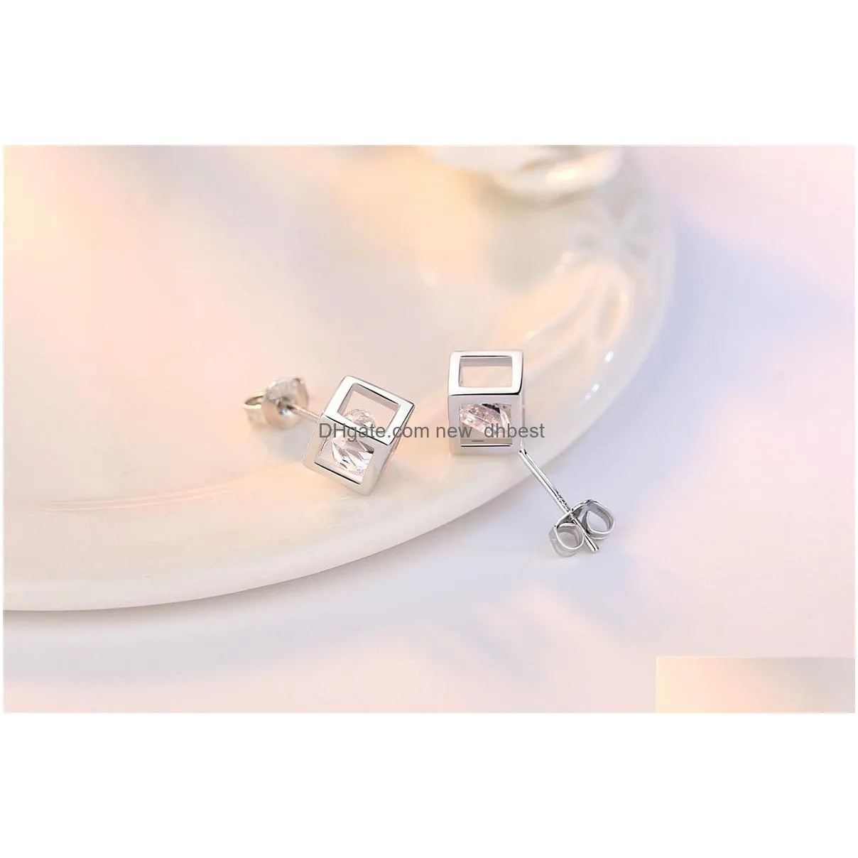 fashion eternal love stud earring for women lady silver earrings flash crystal jewelry design party jewelry