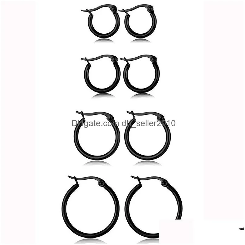 cheap stainless steel hoop earrings black rose gold plated 15mm60mm exaggerated large round buckle hoop earring for women jewelry