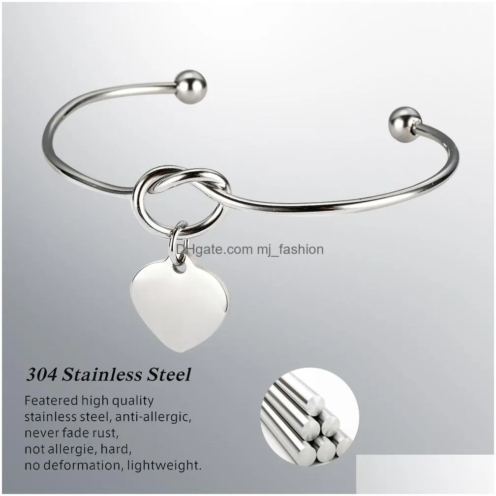 stainless steel knot bracelet rose gold silver gold color bangle heart charm bracelet love bangles can engrave name bridesmaid wedding