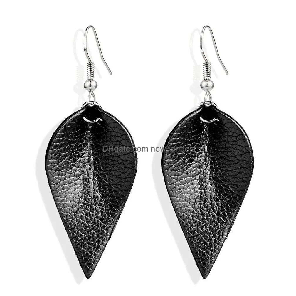 new trendy cutting leaf leather earrings for women sequins multi colors bohemia tear drop dangle earring handmade jewelry for
