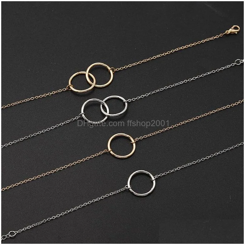 fashion double circle wind charm bracelets for women simple adjustable gold silver copper chain round ring bracelet party jewelry