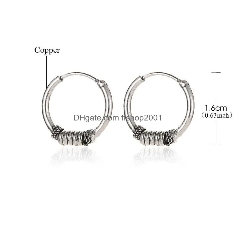 punk vintage nail head rings earrings for men ancient silver round hoop earrings circle ear for women men wholesale jewelry