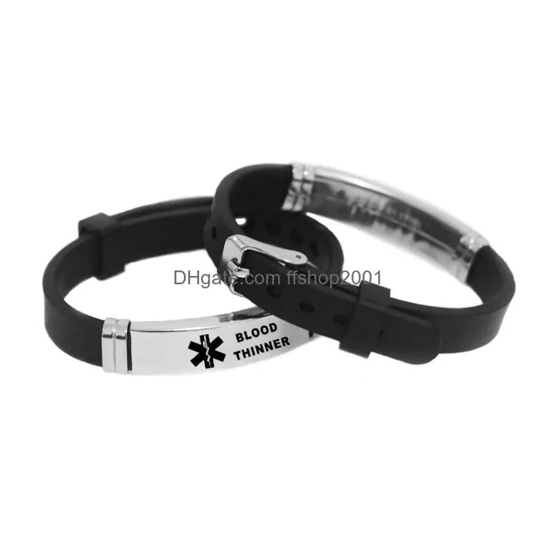 stainless steel engravable bracelet medical alert id bracelets diabetes epilepsy alzheimers allergy women men silicone bracelet