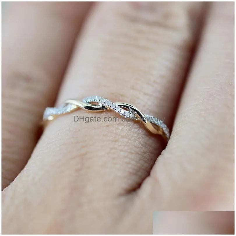 rose gold color twist classic rings cubic zirconia wedding engagement ring for woman girl austrian crystals gift rings jewelry