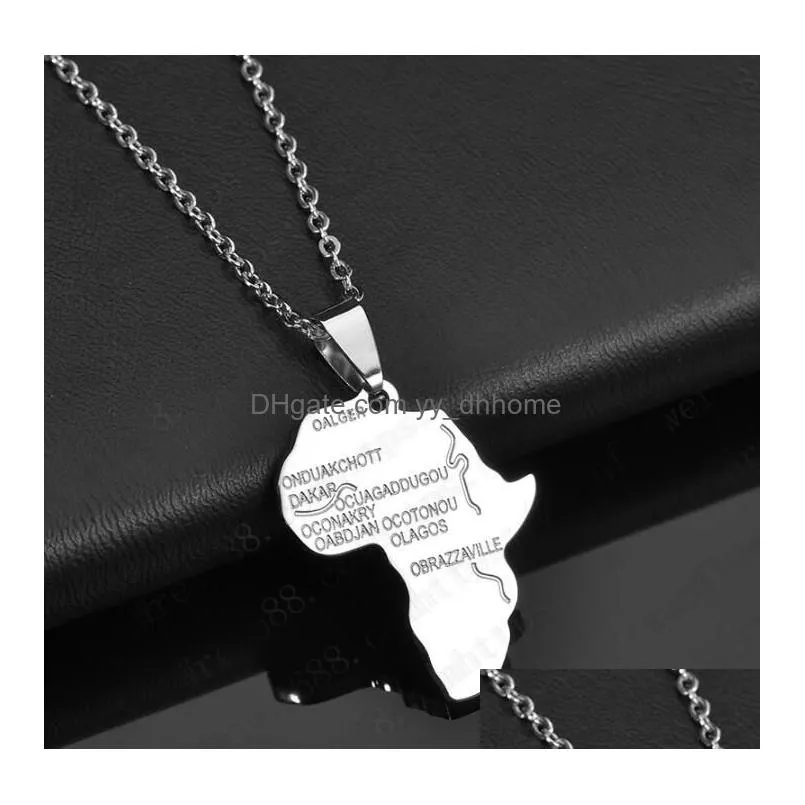stainless steel map of africa country pendant necklace men women hip hop african jewelry