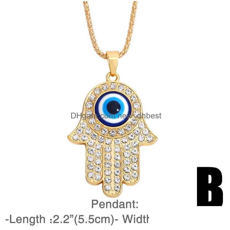 trendy evil demon eye pendant necklace alloy sweater chain turkey blue eyes fatima hand drop necklaces for women