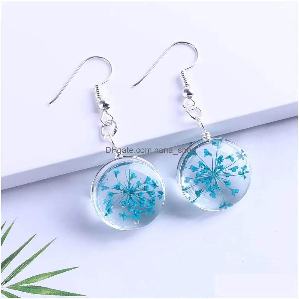 2019 spring dried flower earrings glass ball pressed flower dangle earing for women unique korean fashion cute jewelry gifts