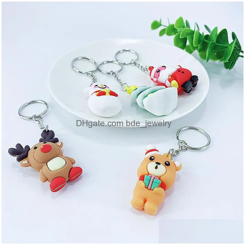  cute little bear snowmen santa ellk keychain soft silicone chrismas tree key chain keyrings for bag car jewelry accessories