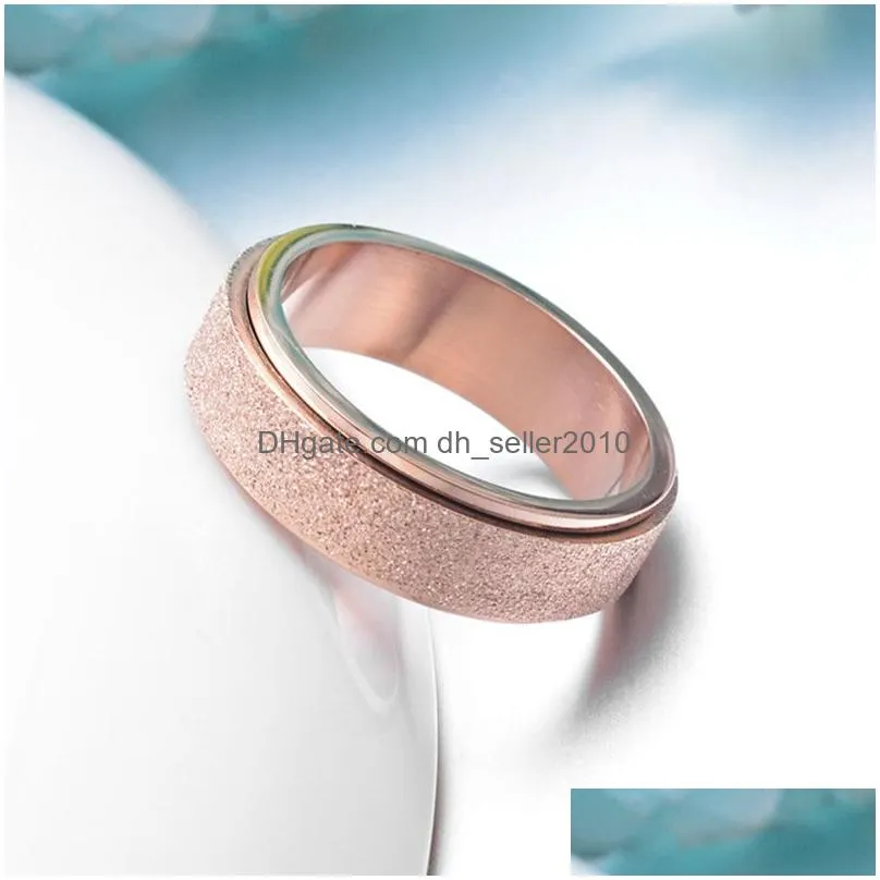  rainbow rings simple 6mm stainless steel rotating wedding ring for men women fashion sandblasting engagement promise ring