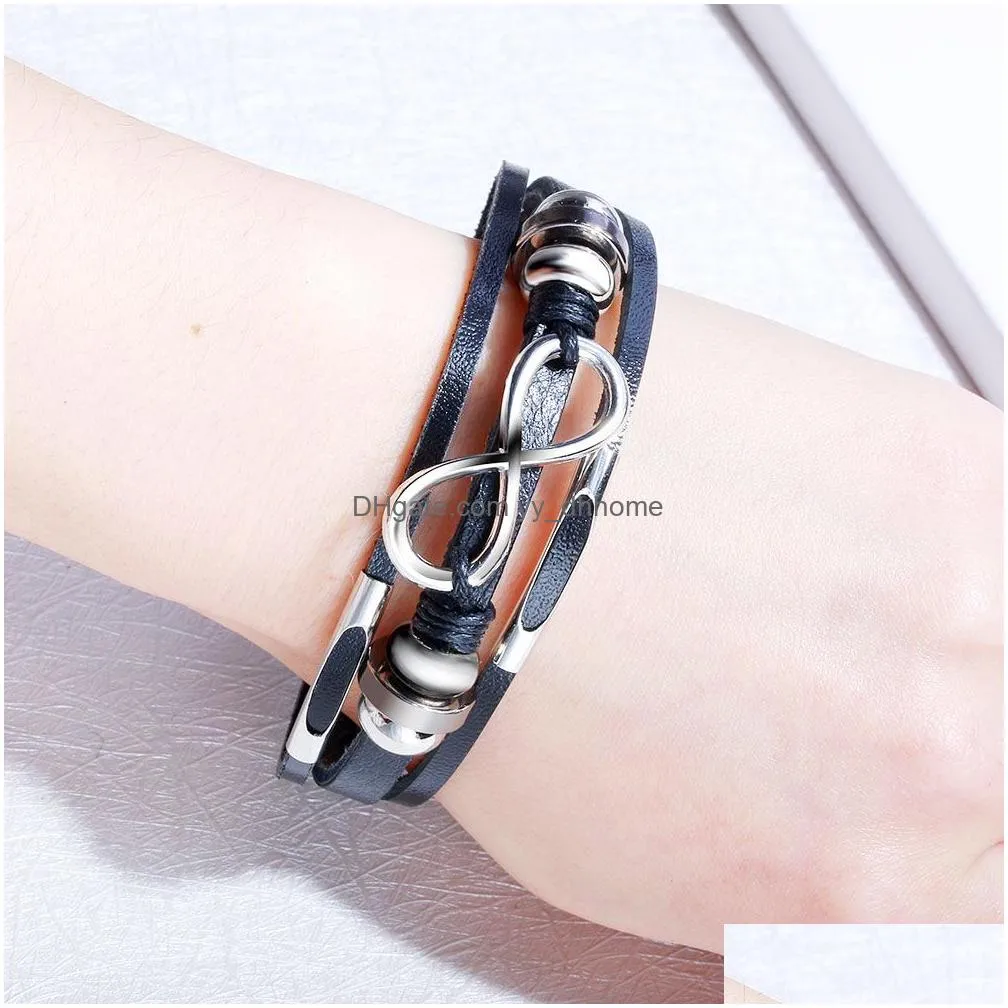 vintage handmade leather bracelet 8 bracelets for women multi layer wrap leather bracelets armband jewelry