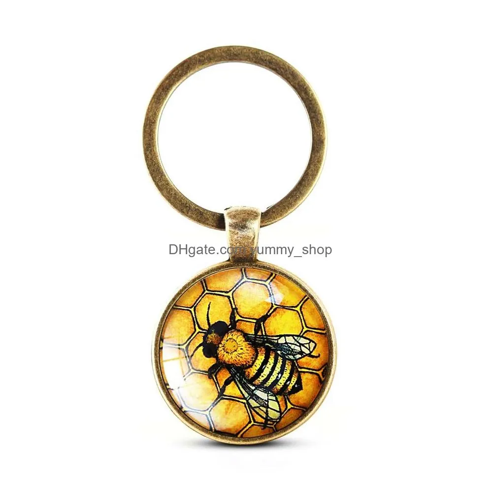 selling crystal keychain unique cute bees key holder handmade animal pattern keyring for women girls personalized jewelry gift
