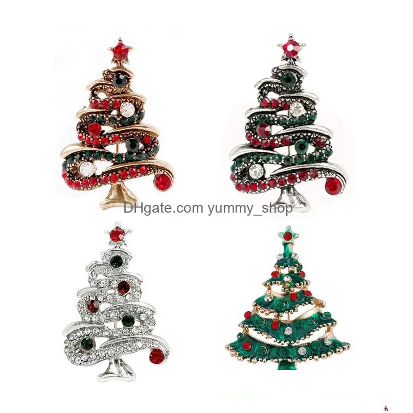 crystal christmas tree bowknot brooches gift for the year full colorfull rhinestone bell heart scarf clip christmas brooch pins