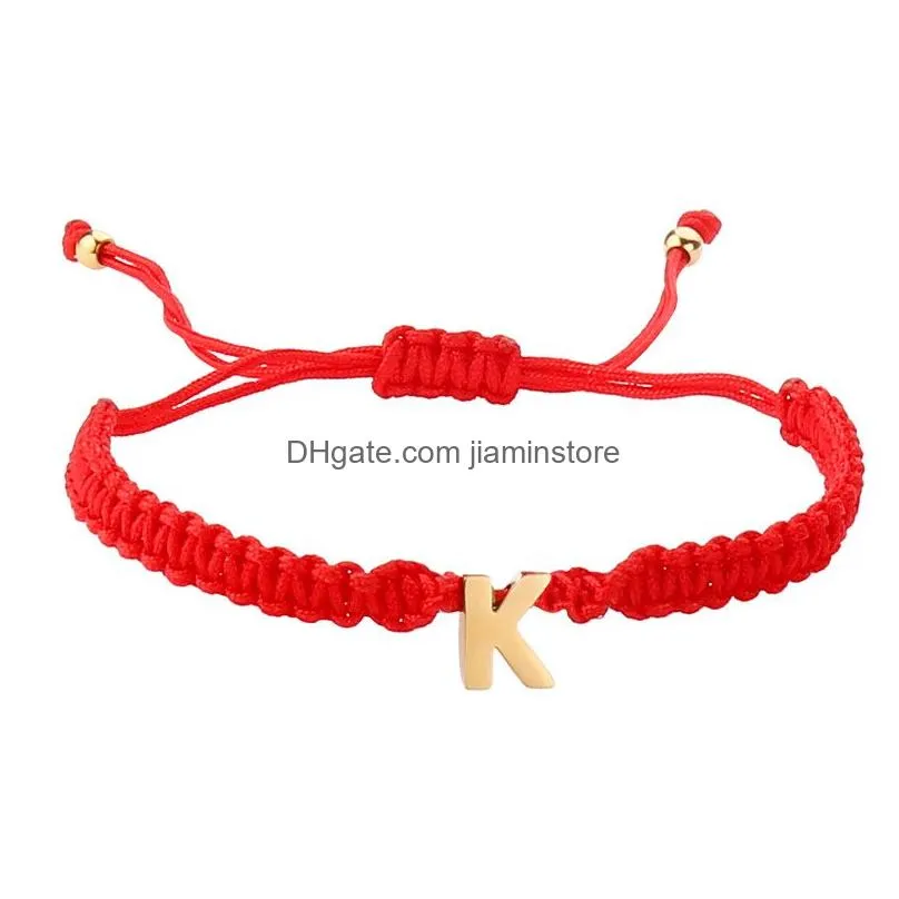 stainless steel 26 letter charm bracelet personality initial name lucky red rope braid bracelets men women jewelry birthday gift