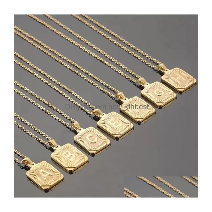 rectangle initial letter pendant charm for men women 18k gold plated stainless steel capital letters pendant necklace rolo chain