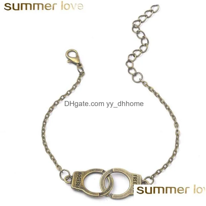 vintage silver gold color handcuffs bracelets for men women dom charm chain bracelet bangles fashion jewelry summer style gift