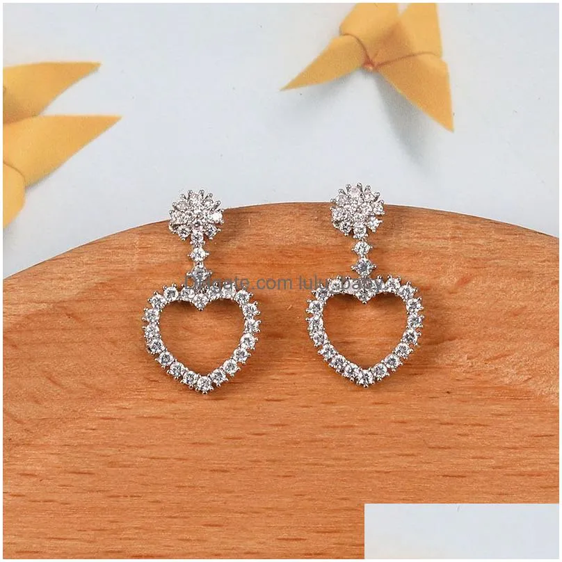  design cubic zirconia heart stud earrings for women fashion forever love cz micro pave dangle earring weeding party jewelry gift