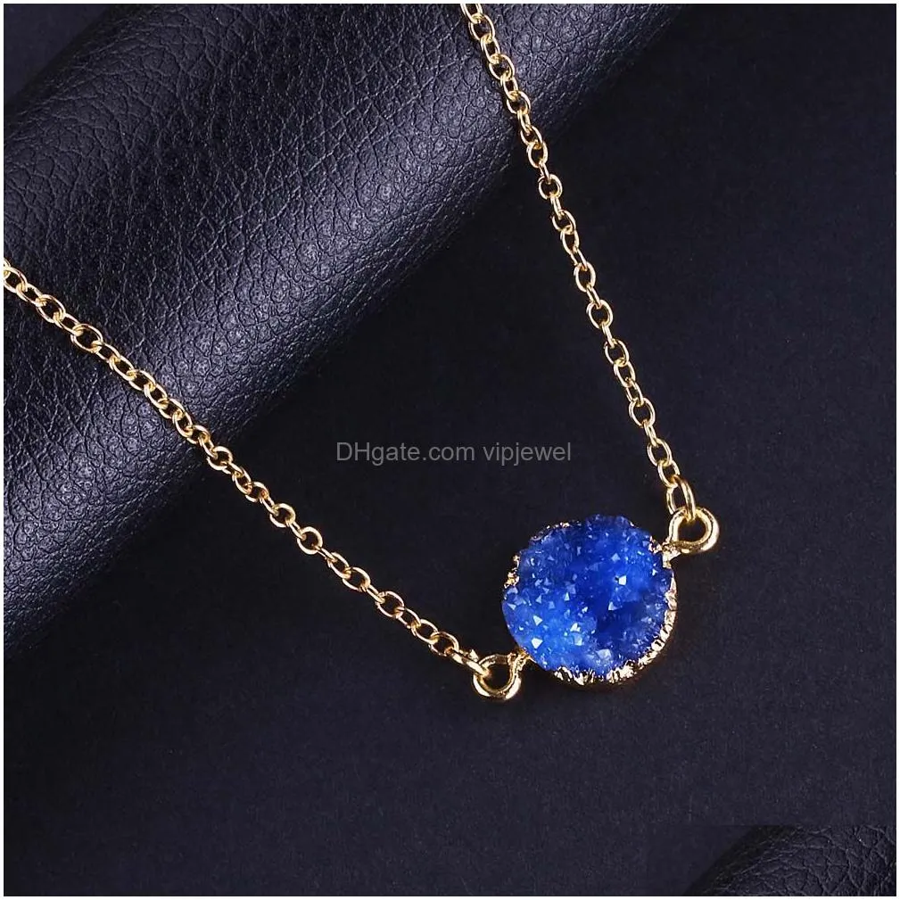  design resin stone druzy necklaces 5 colors gold plated geometry stone pendant necklace for elegant women girls fashion jewelry