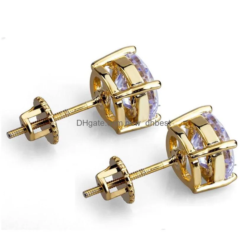8mm hip hop stud earrings silver gold plated cz earring for women men designer ear rings luxury jewelry gifts