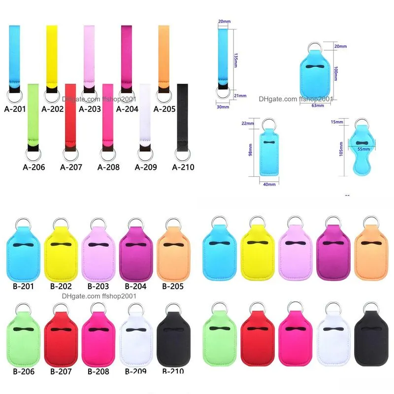 neoprene sanitizer holder keychains solid color outdoor portable mini bottle cover key chain lipstick cover