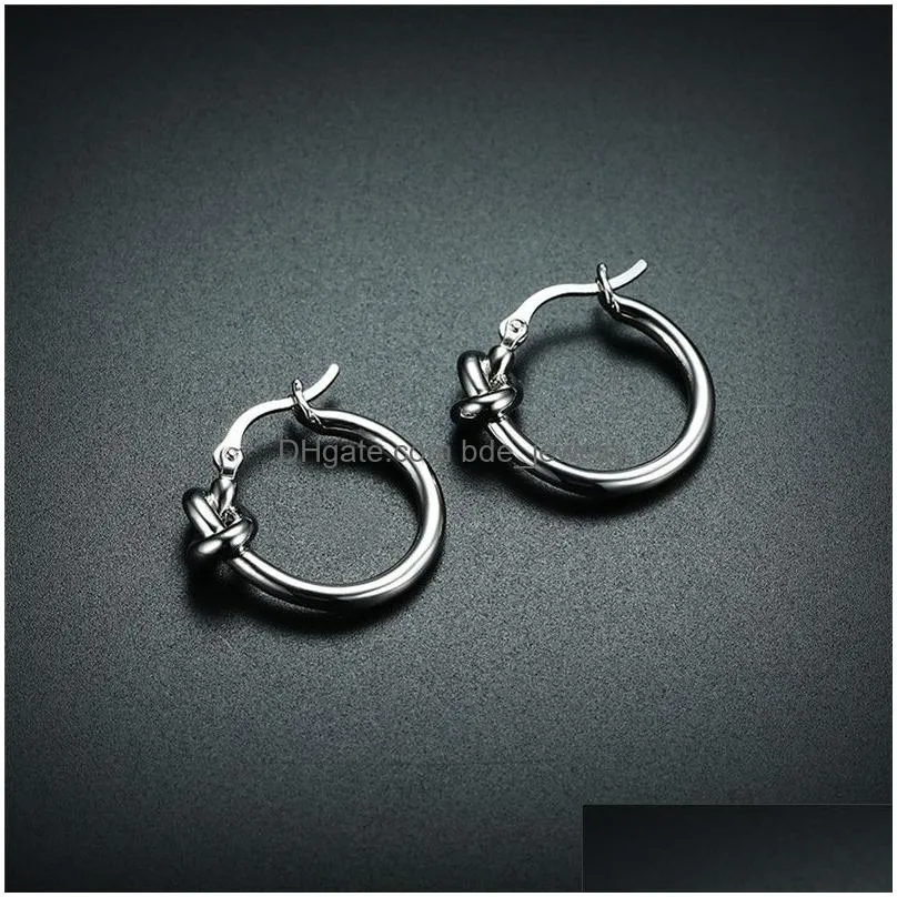 unique knotted hoop earrings for women simple cute round circle dangle stainless steel earring fashion jewelry christmas gifts