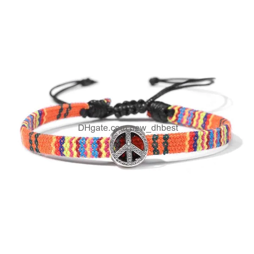 peace sign charm bracelets boho woven rope string bracelet handmade braided jewelry for women men