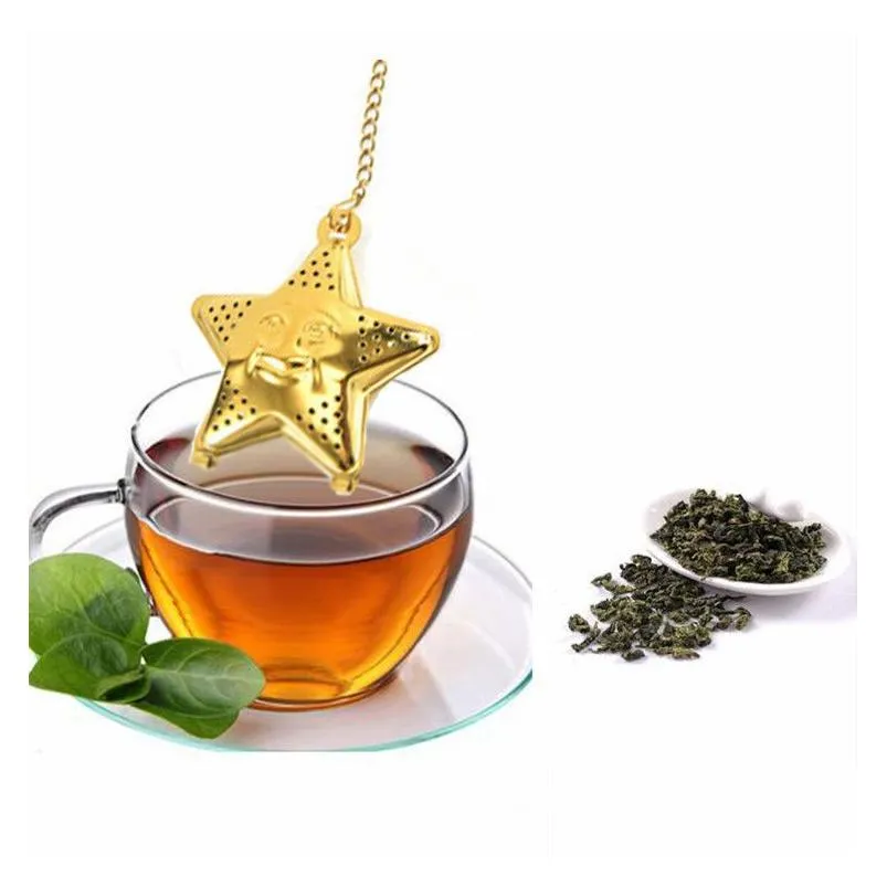star tea infuser with chain 6 colors tea strainer 304 stainless steel tea bag kitchen tools