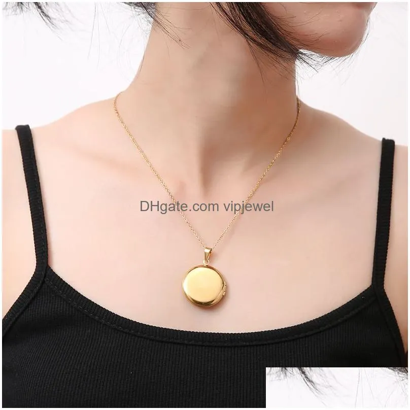  stainless steel round open lockets pendant necklace for women men could holds p os engraving words necklace jewelry gift