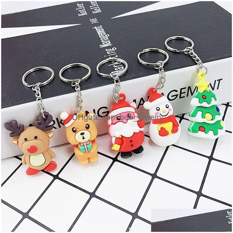  cute little bear snowmen santa ellk keychain soft silicone chrismas tree key chain keyrings for bag car jewelry accessories