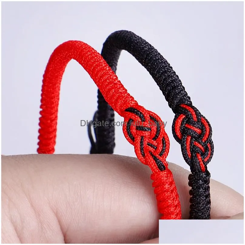 handmade love knot lucky prayer bracelets ethnic red black tibetan buddhist braided rope jewelry for men women weave bracelet