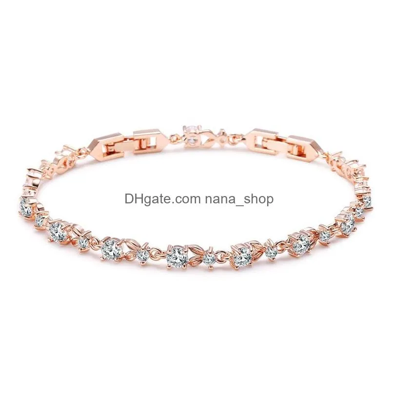 exquisite oval zirconia crystal leaf bracelet bangles shiny rose gold color cz zircon stone bracelets wedding party jewelry for girl