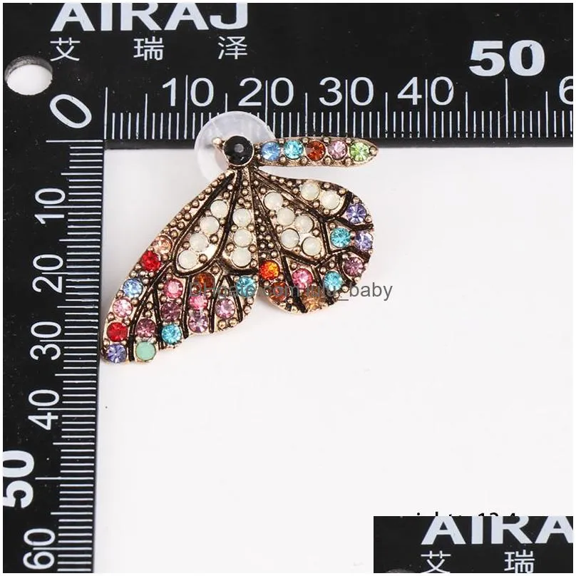 original color full glass butterfly wing stud earring nail with simple temperament crystal earrings 2019 exclusive design