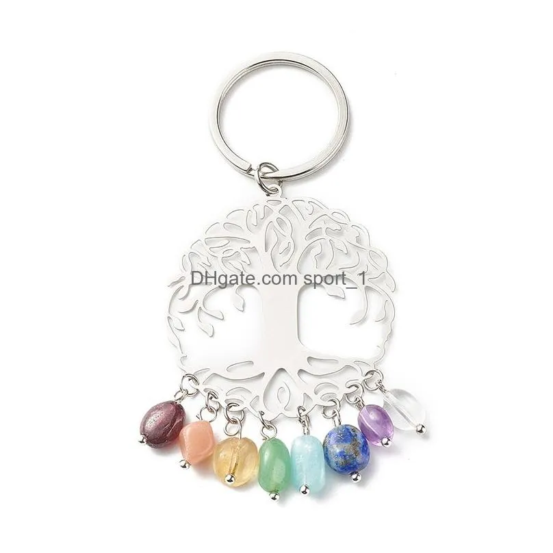 colorful gem life tree keychain pendant natural crystal stone keychains keyring fashion accessories key chains