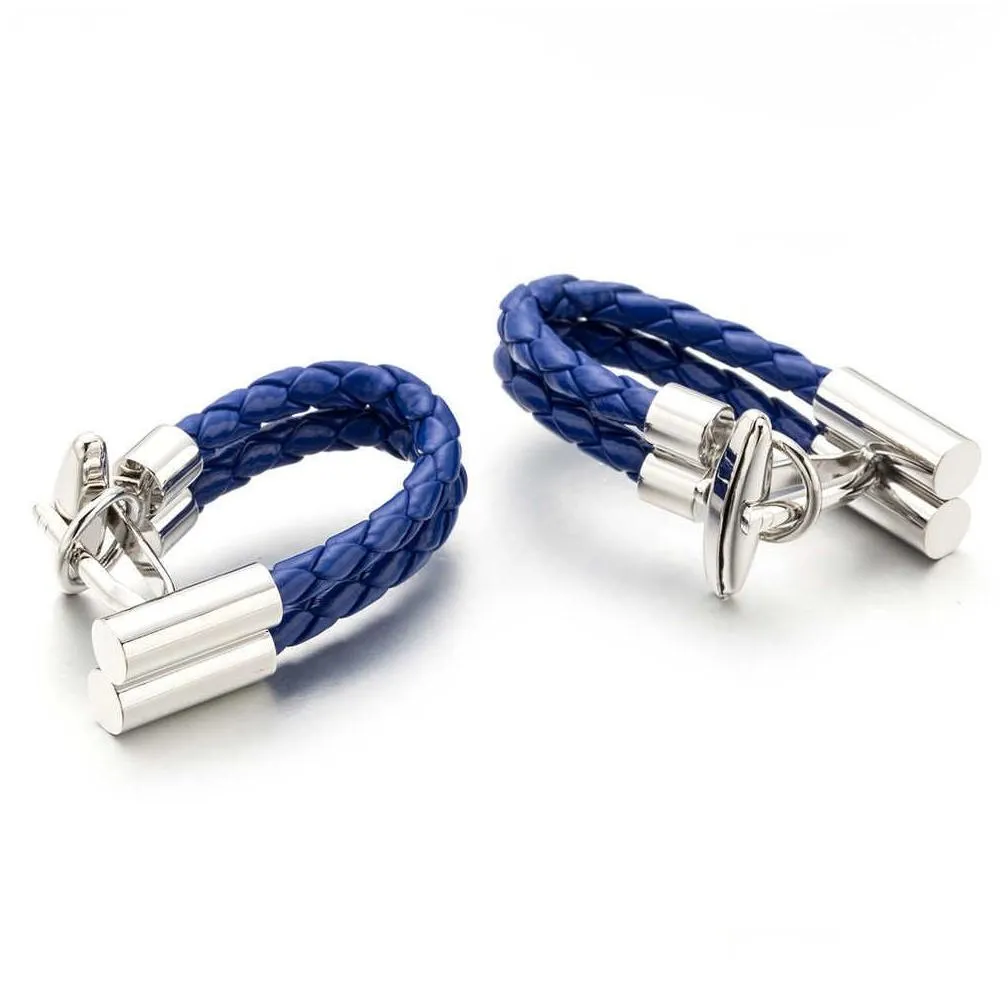 blue leather chain cufflinks healthy cuff link weaving cuffs button gemelos men jewelry 5pairs drop 
