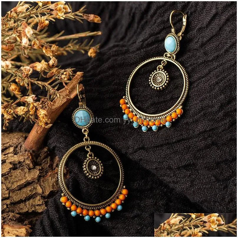 vintage ethnic round beads dangle earrings hanging for women female round big hoop earring anniversary party wedding jewelry gifts