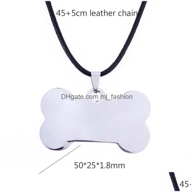 fashion custom engrave name glossy bone dog tag necklaces for women black gold silver stainless steel pet cat dog tag necklace jewelry