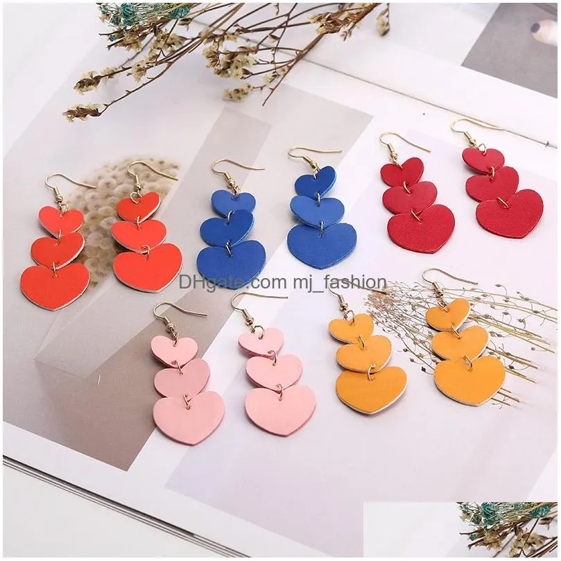 new fashion design heart drop earrings for women girl faux leather double side light weight heart long dangle earring statement jewelry