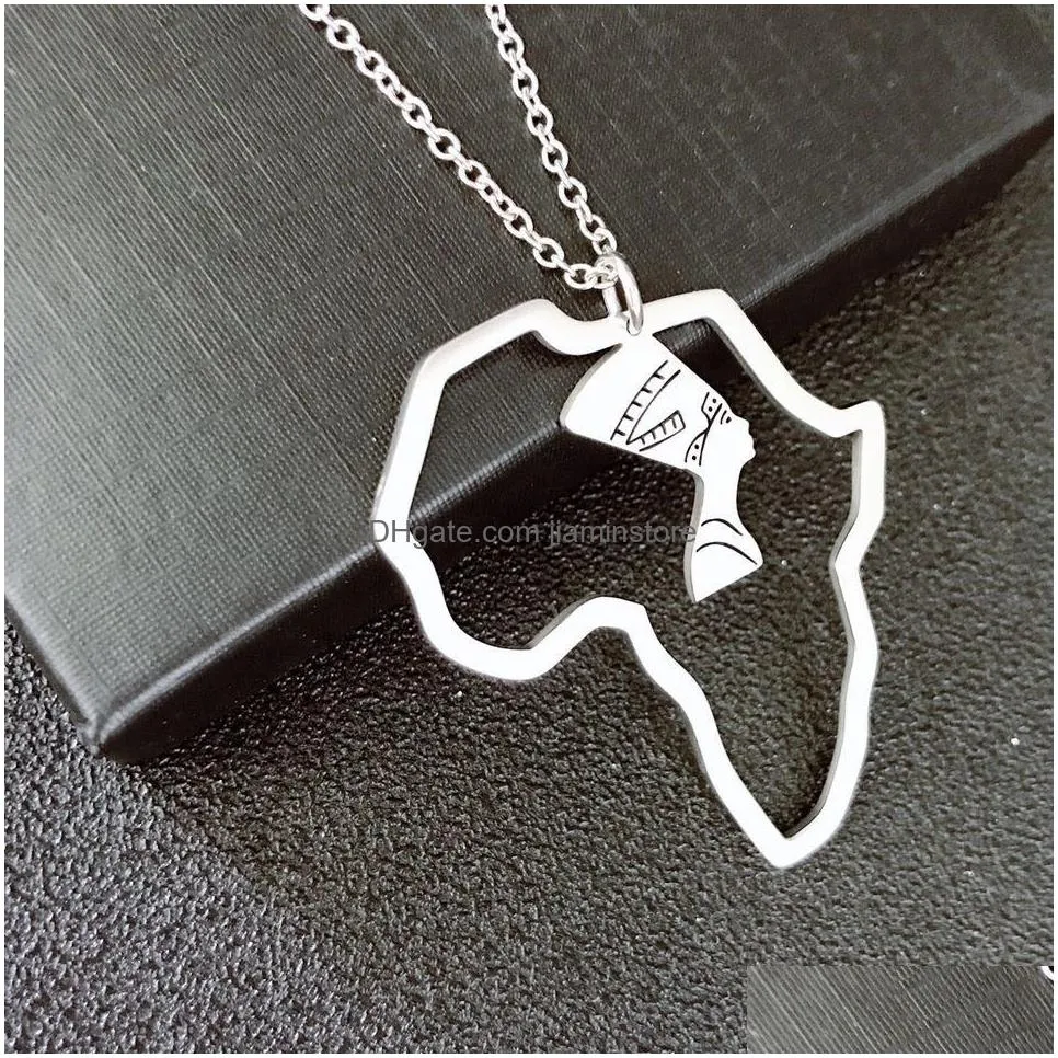 africa map necklace simple hollow portrait pendant stainless steel necklace jewelry gifts for men women jewelry